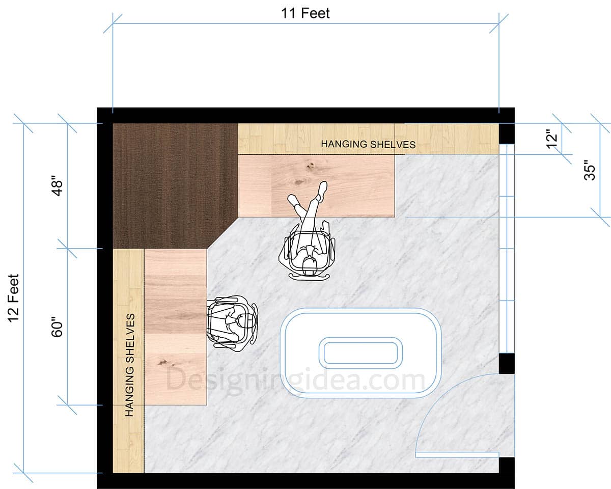 11x12 office combination two desk layout