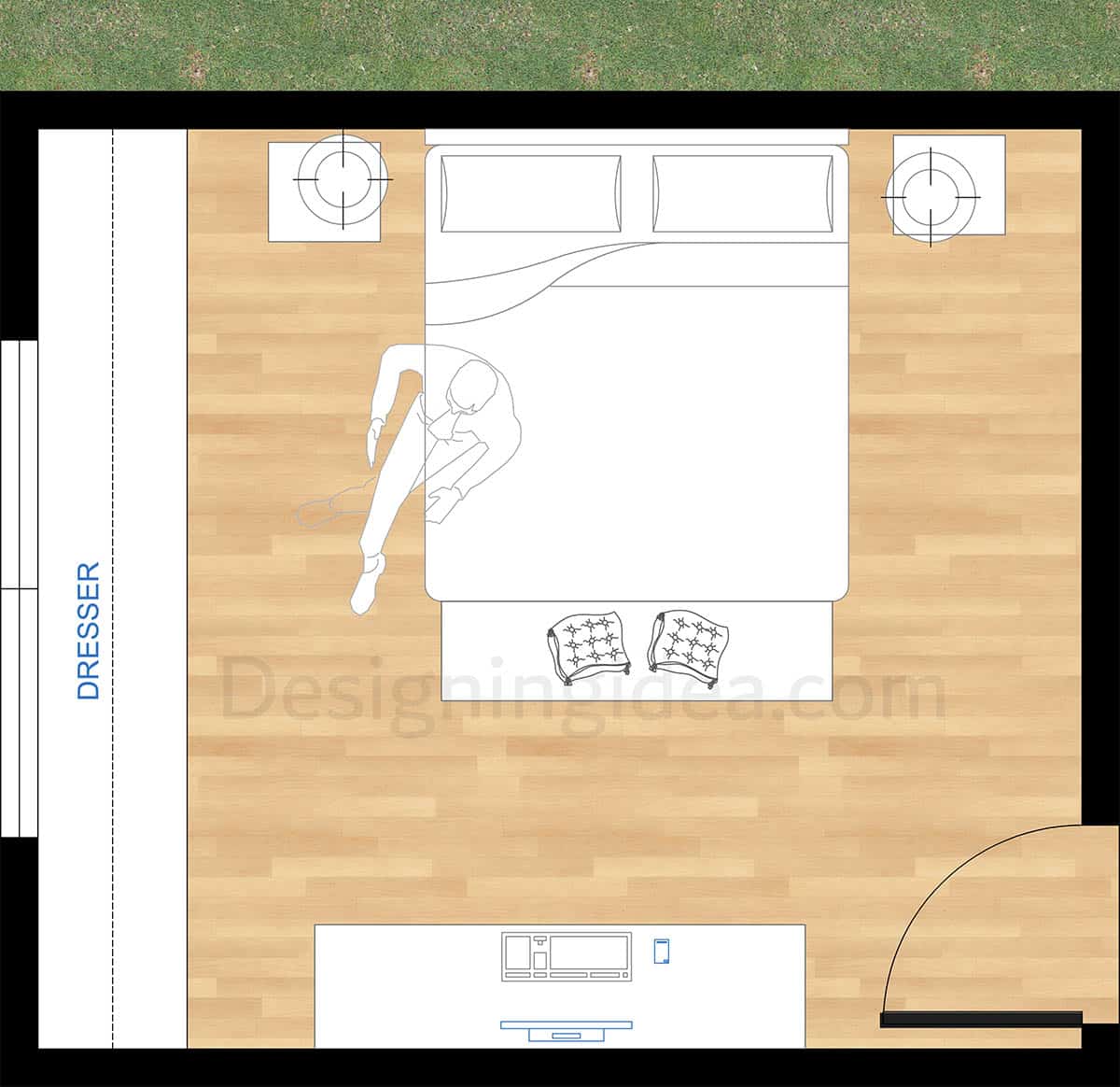 12x14 bedroom layout with classic balanced design with king bed