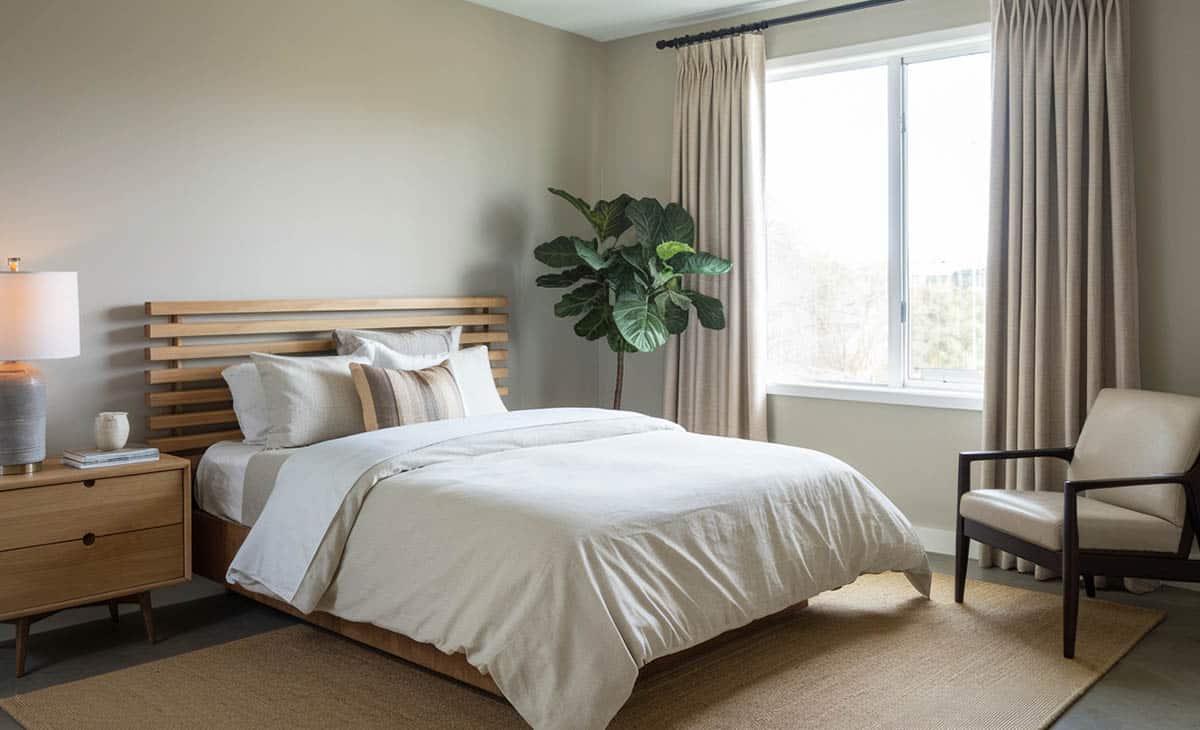 Sand color curtains in bedroom