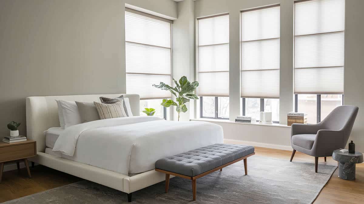 Contemporary bedroom with cellular blinds