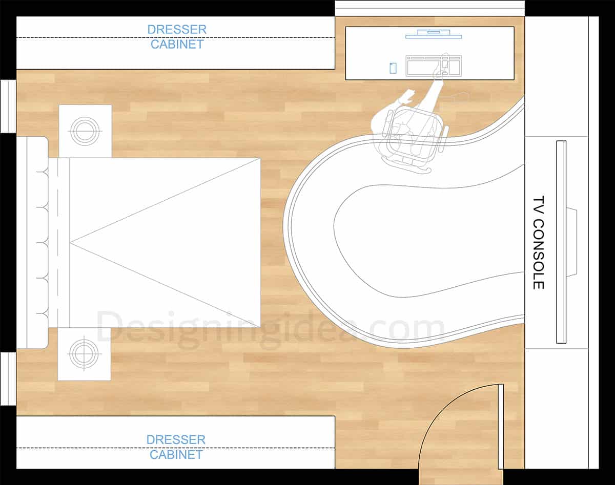 14x18 ft bedroom layout for watching tv