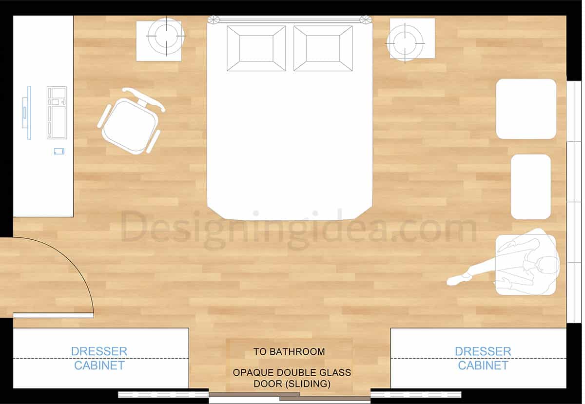 12x18 rectangular bedroom floor plan with ensuite bathroom