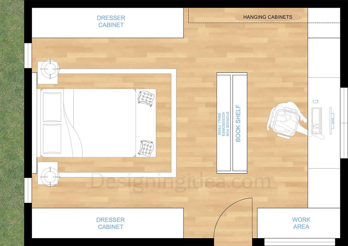 15x20 spacious master suite layout with dual functions