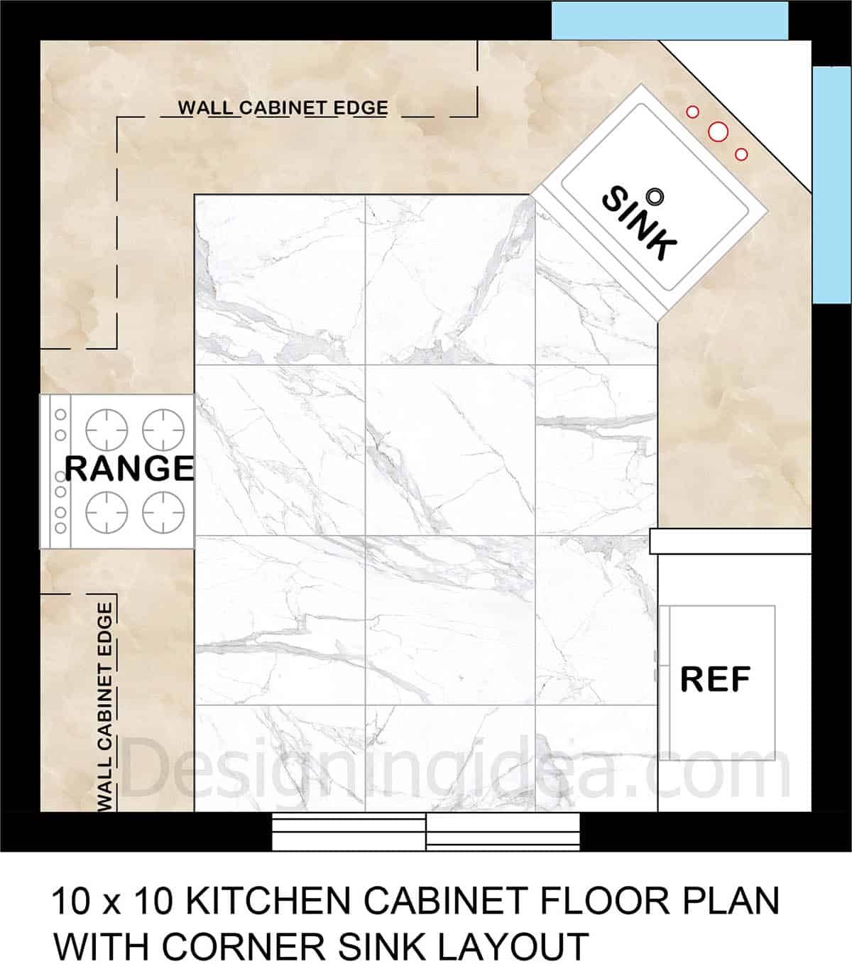 10x10 Kitchen Cabinet Floor Plan with Sink In The Corner