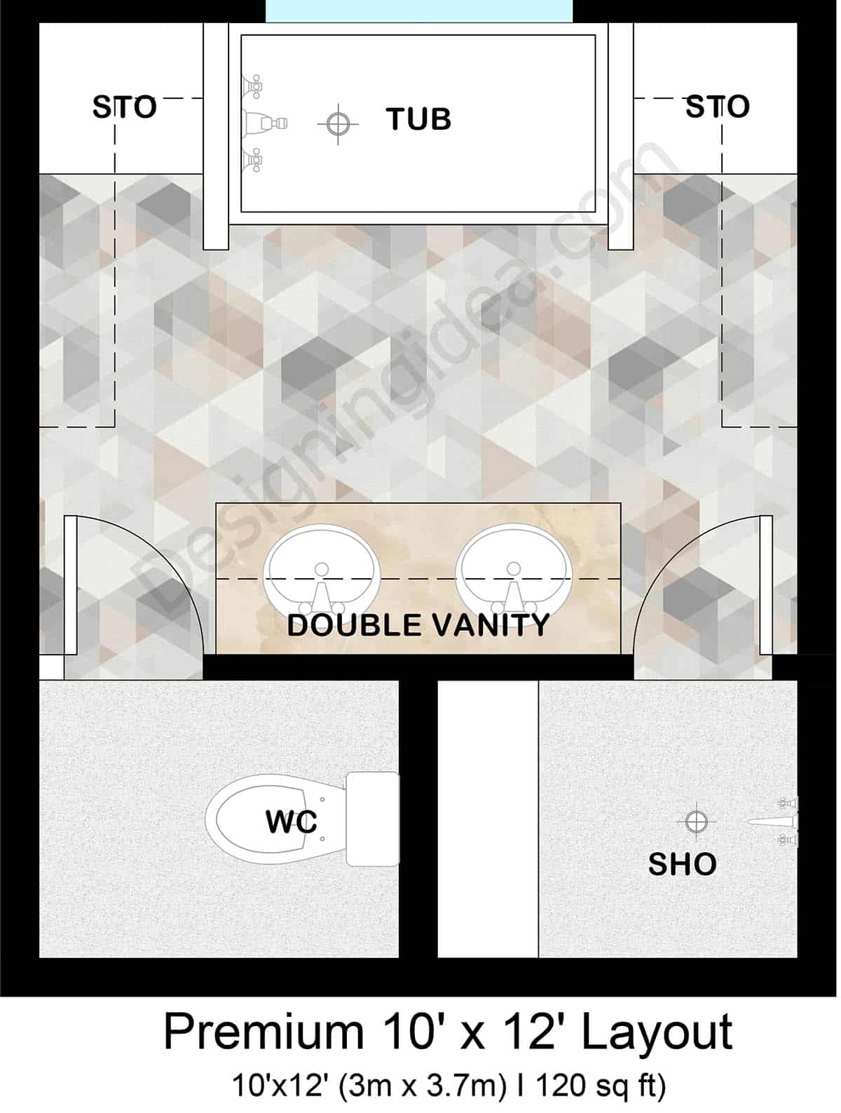 10x12 bathroom with focal point tub layout