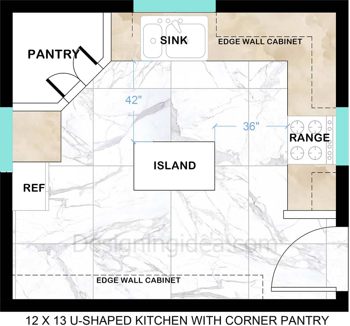 12x13 U-shaped Style Kitchen with Corner Pantry