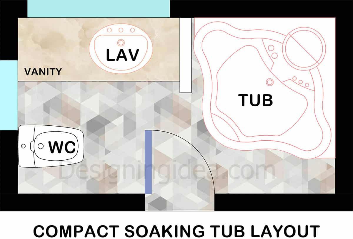 5x9 compact bathroom with soaking tub layout