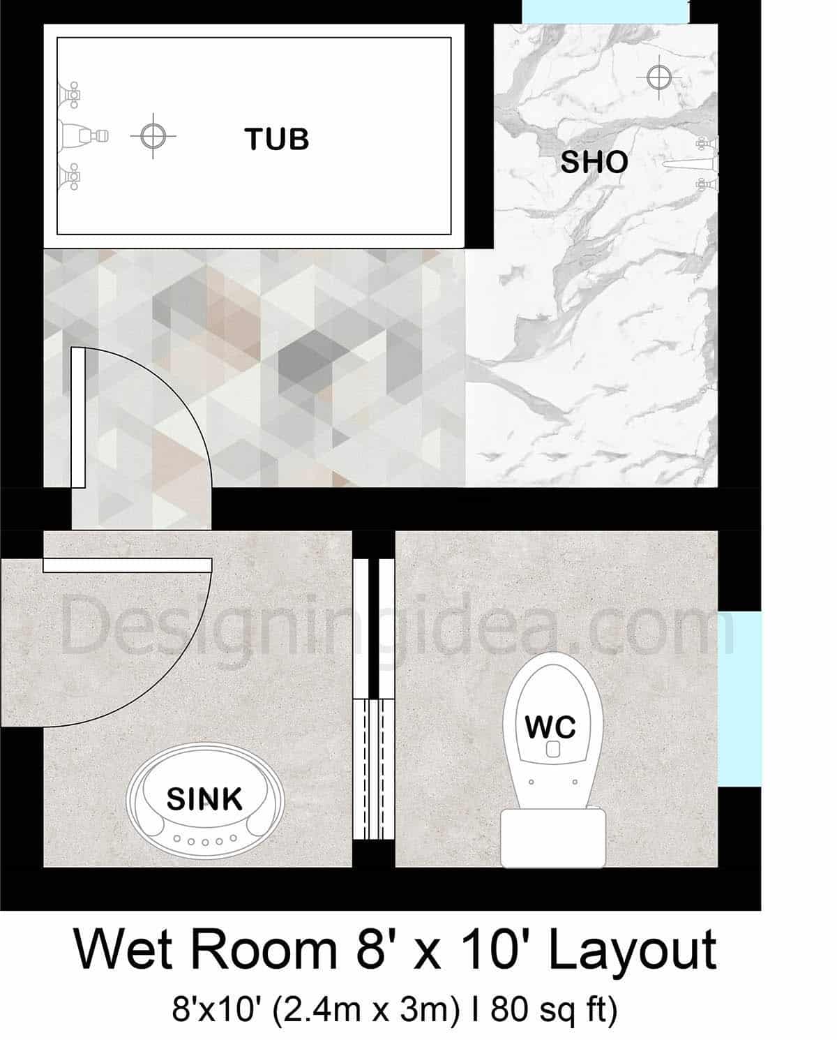 8x10 bathroom wet room layout