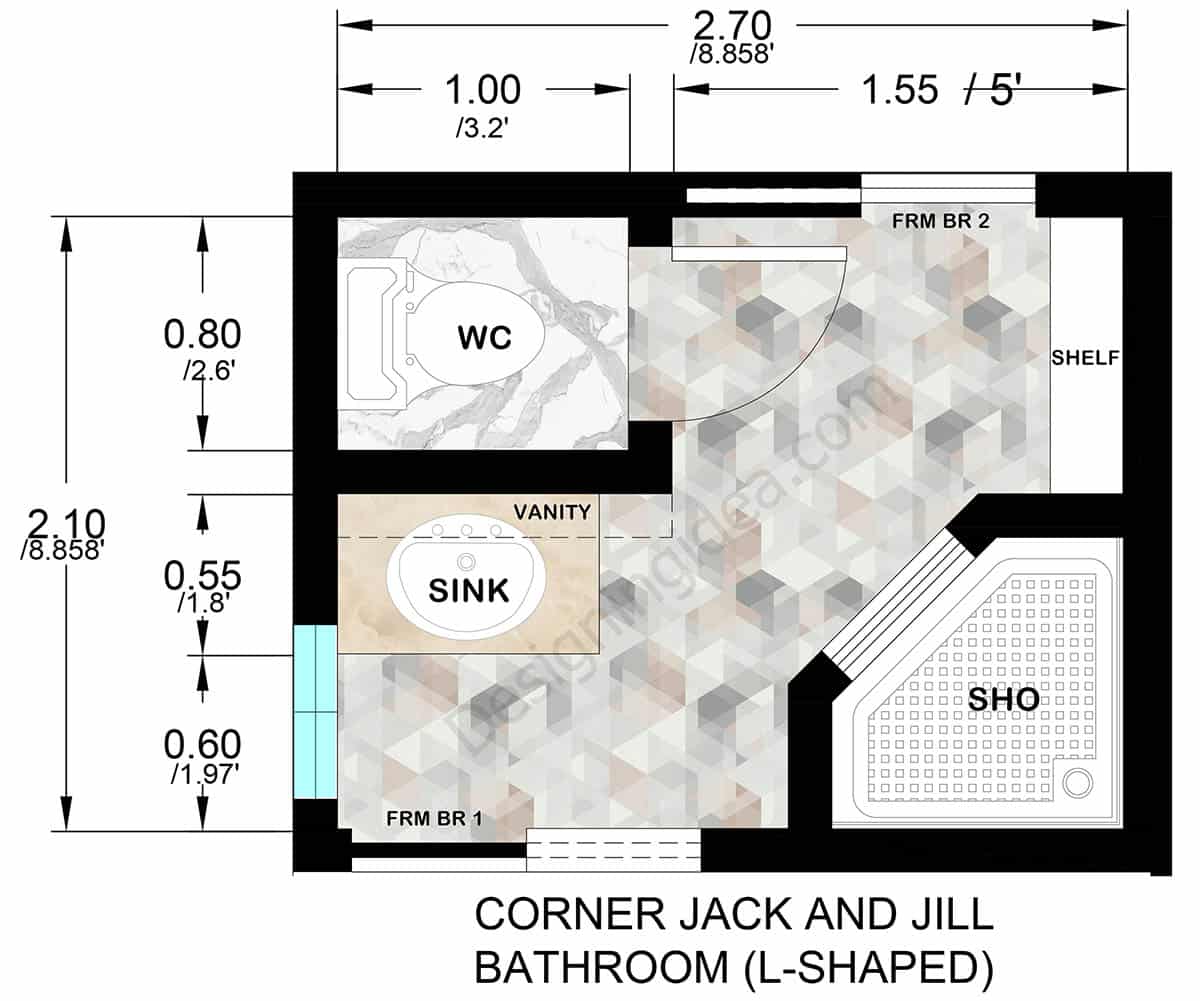 8x10 corner bathroom with separate entry doors