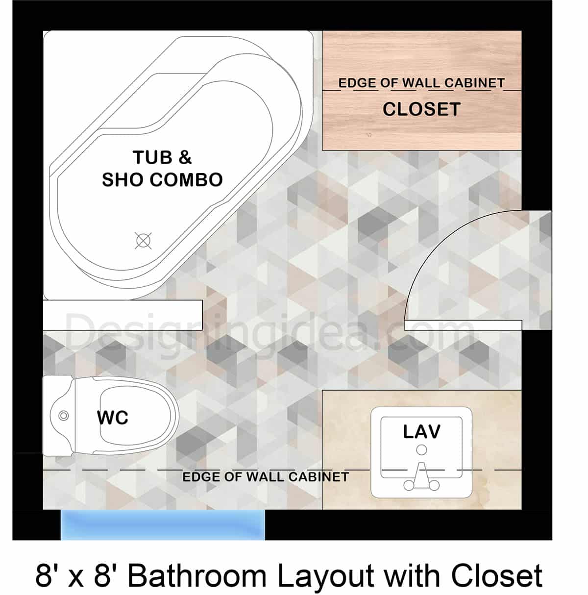 Bathroom layout with closet next to shower