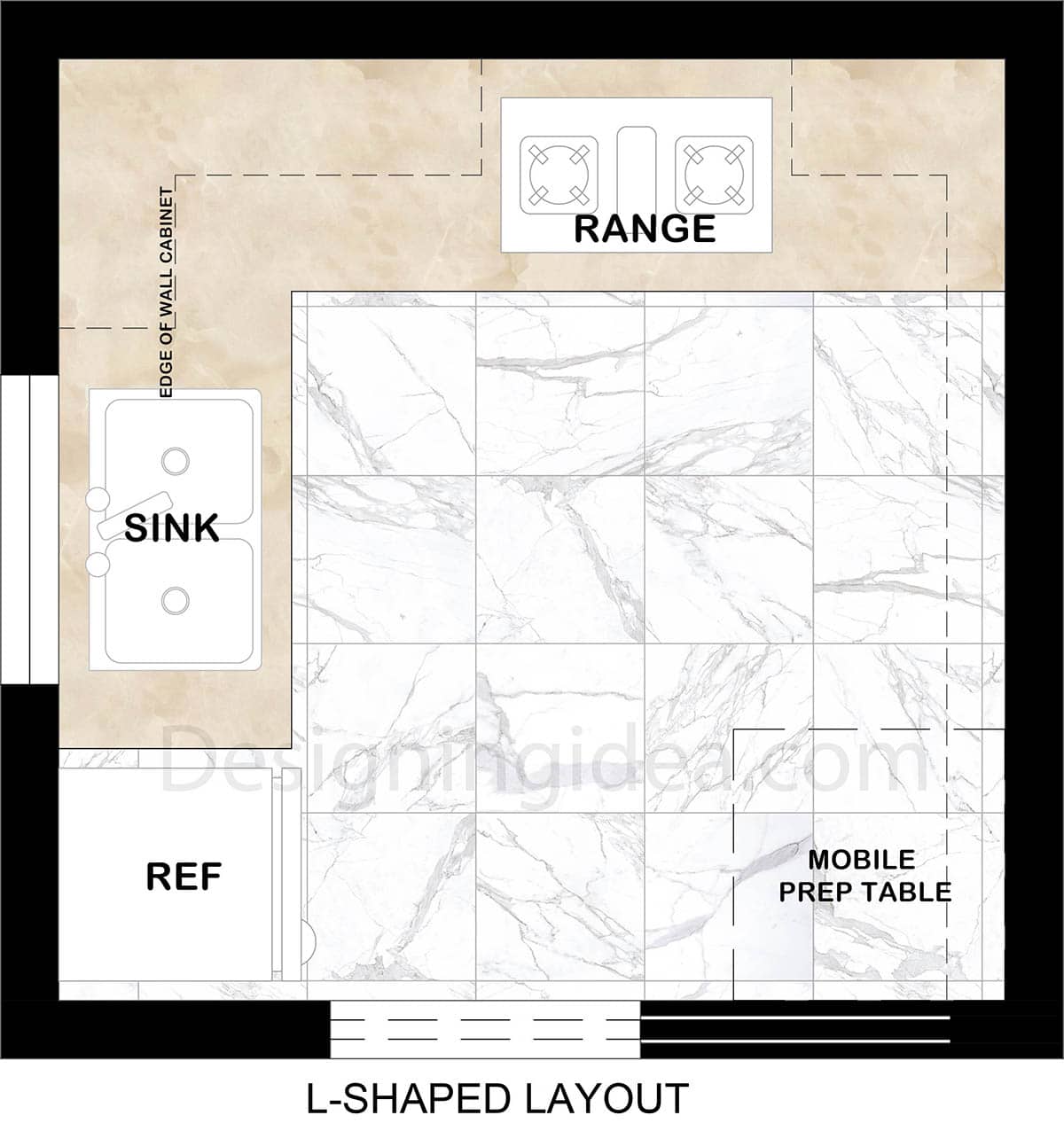 8x8 L-shaped kitchen cabinet layout