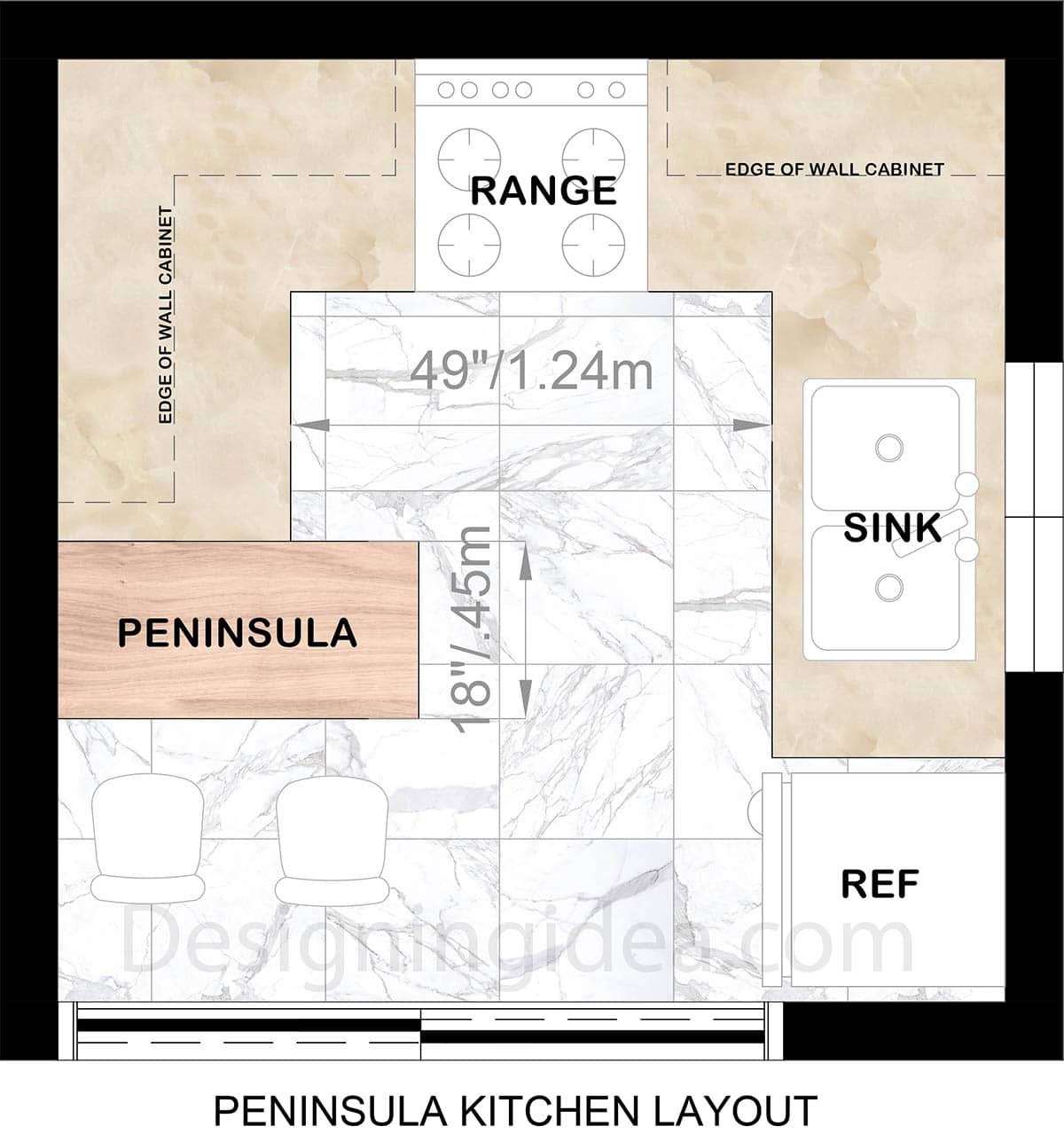 8x8 peninsula kitchen floor plan