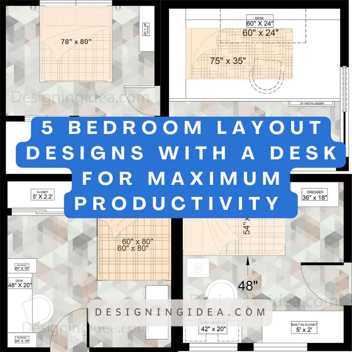 Bedroom layout designs with a desk