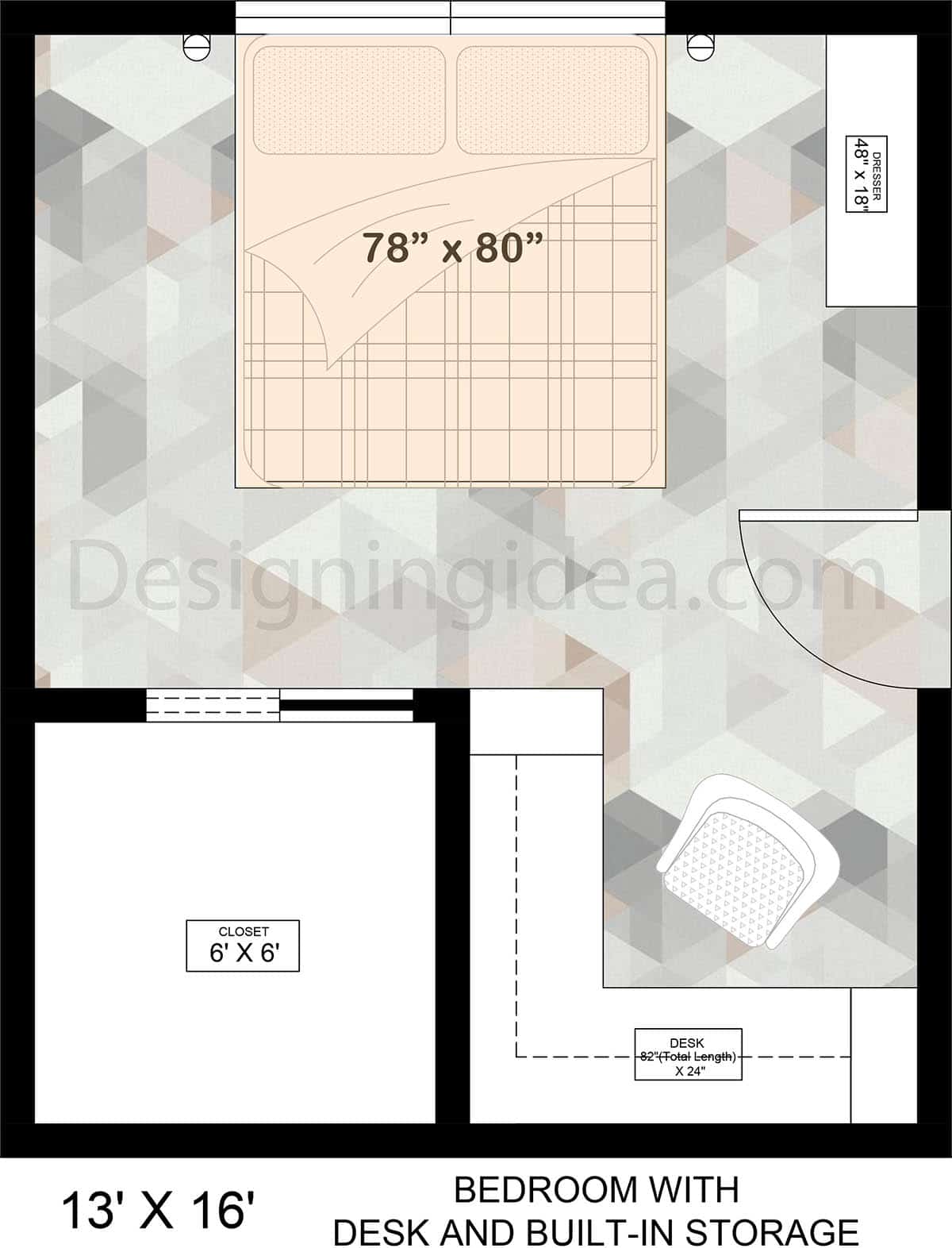 Bedroom with desk and built-in storage