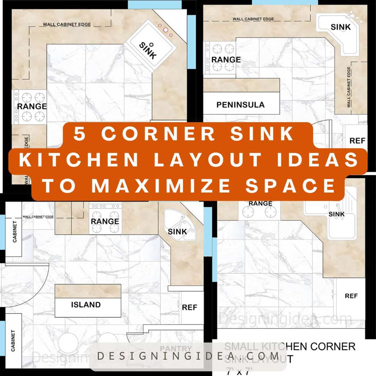 Corner sink kitchen layouts to maximize counter space