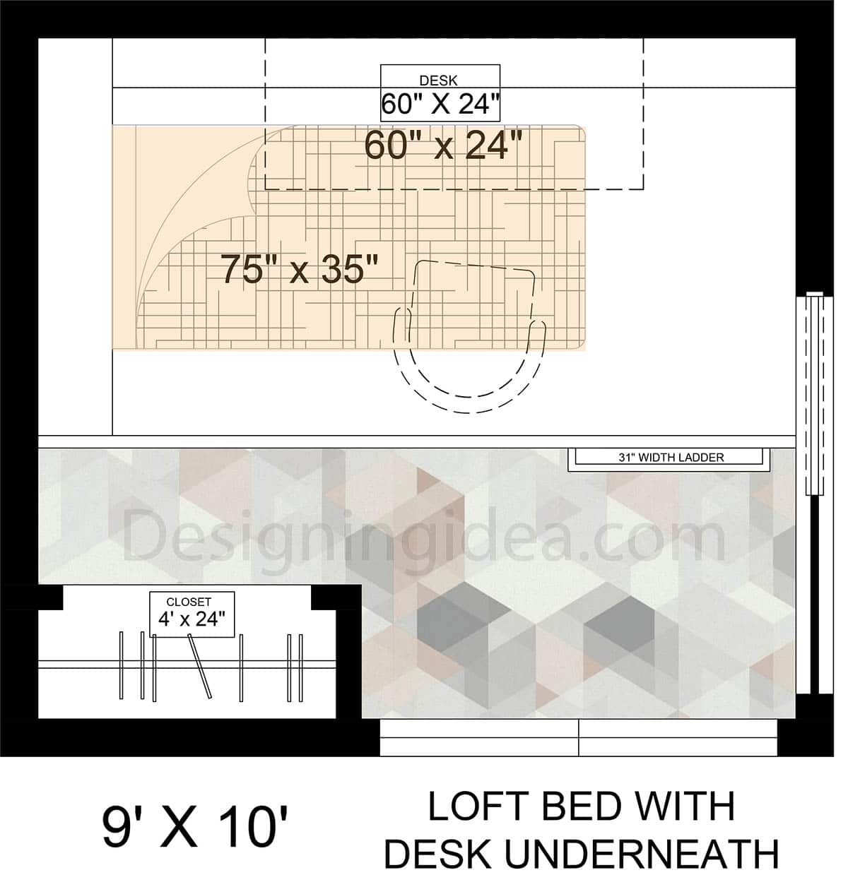 Loft bed with desk underneath