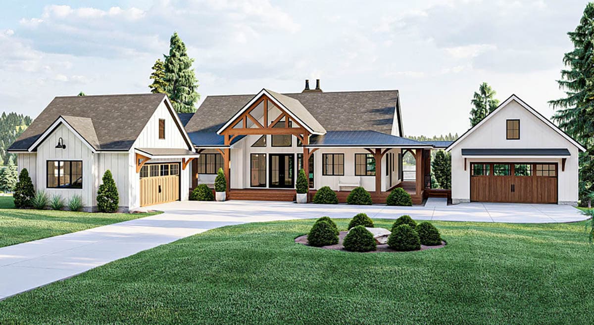 Modern craftsman house plan with wraparound porch