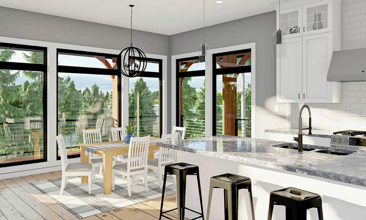 Open dining room with lake views