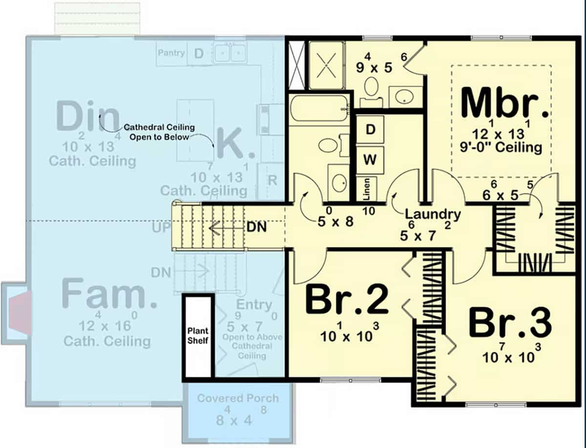 Upper level layout with master bedroom and laundry