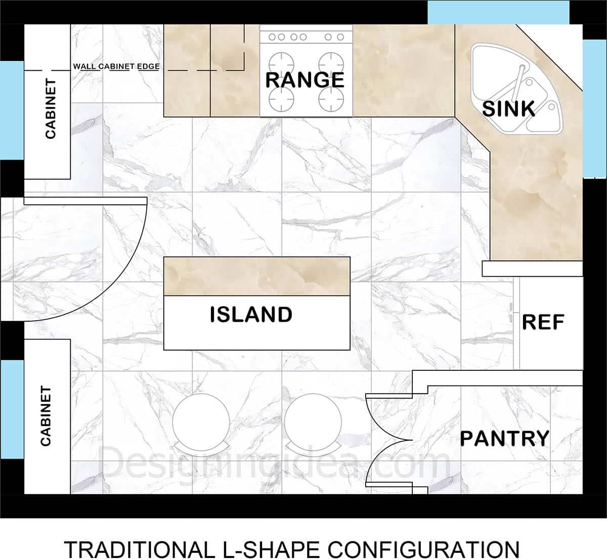 Traditional L-Shape Kitchen With Corner Configuration Sink