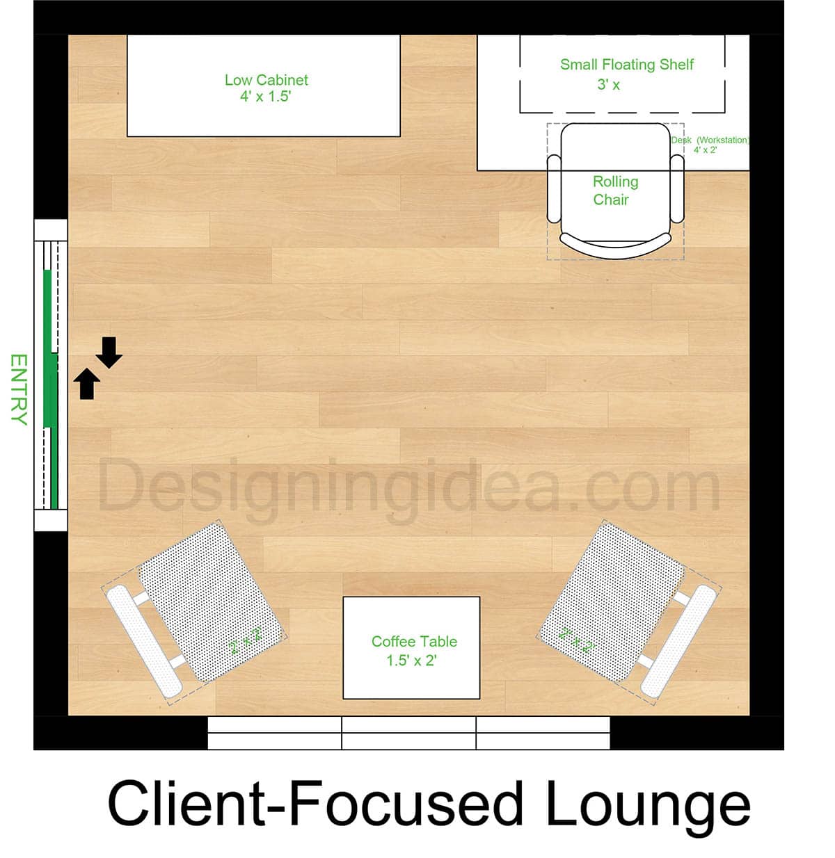 10x10 client focused office lounge