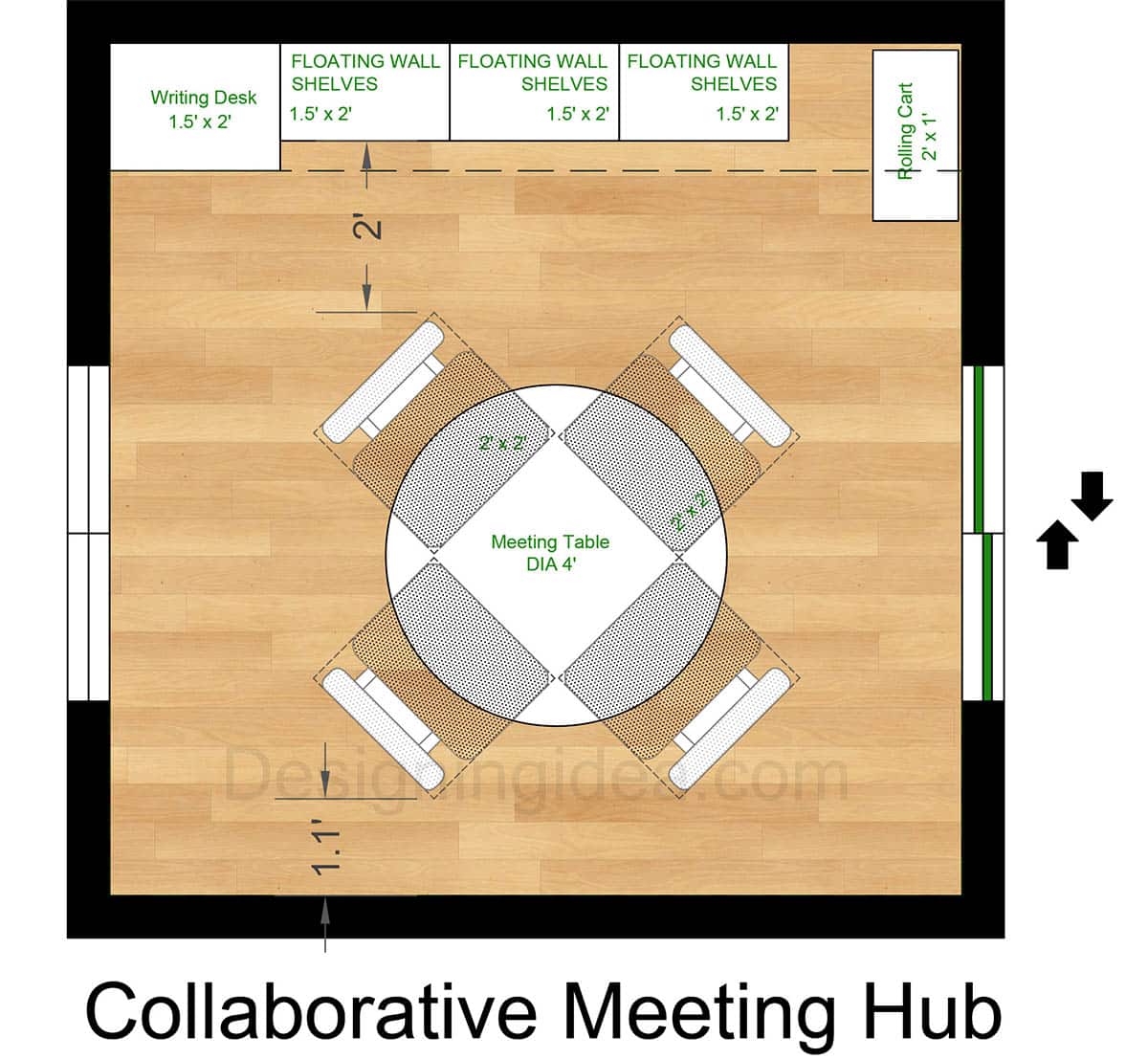 10x10 collaborative meeting hub office floor plan 