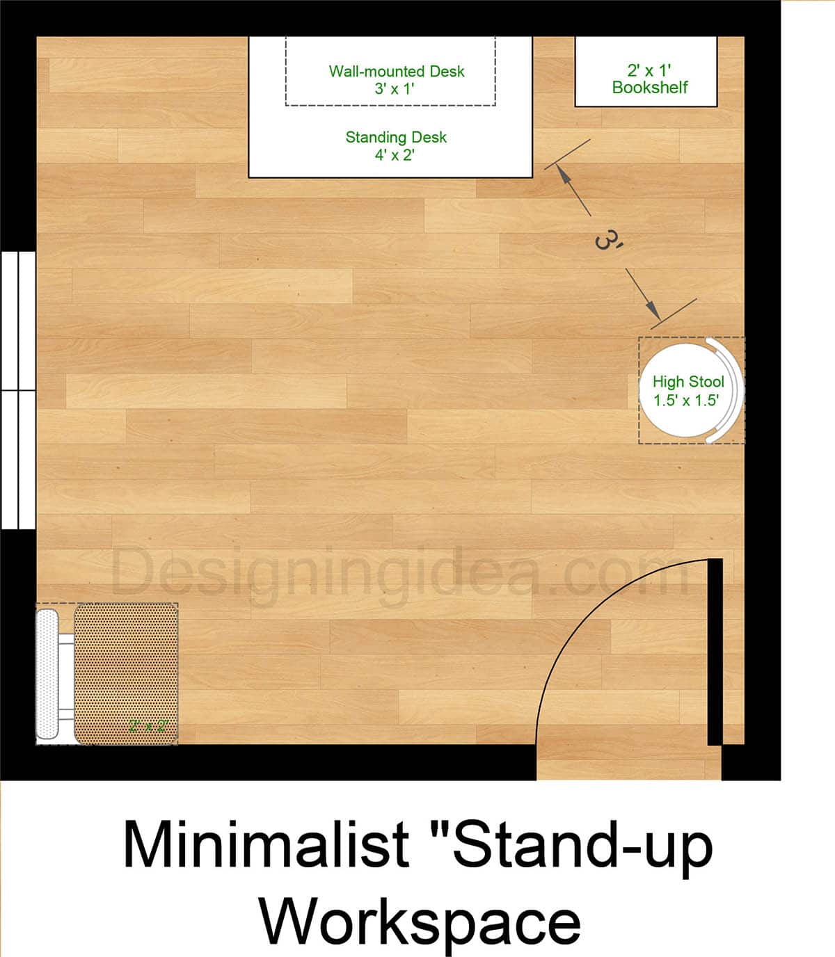 10x10 office with minimalist standup desk workspace 