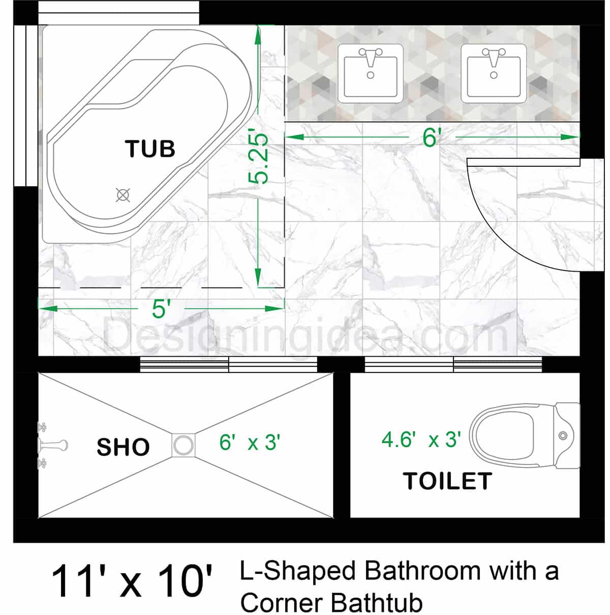 11x10 bathroom with corner bathtub layout