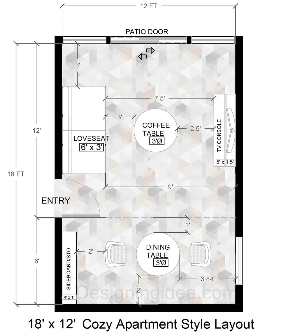 18x12 cozy apartment style floor plan