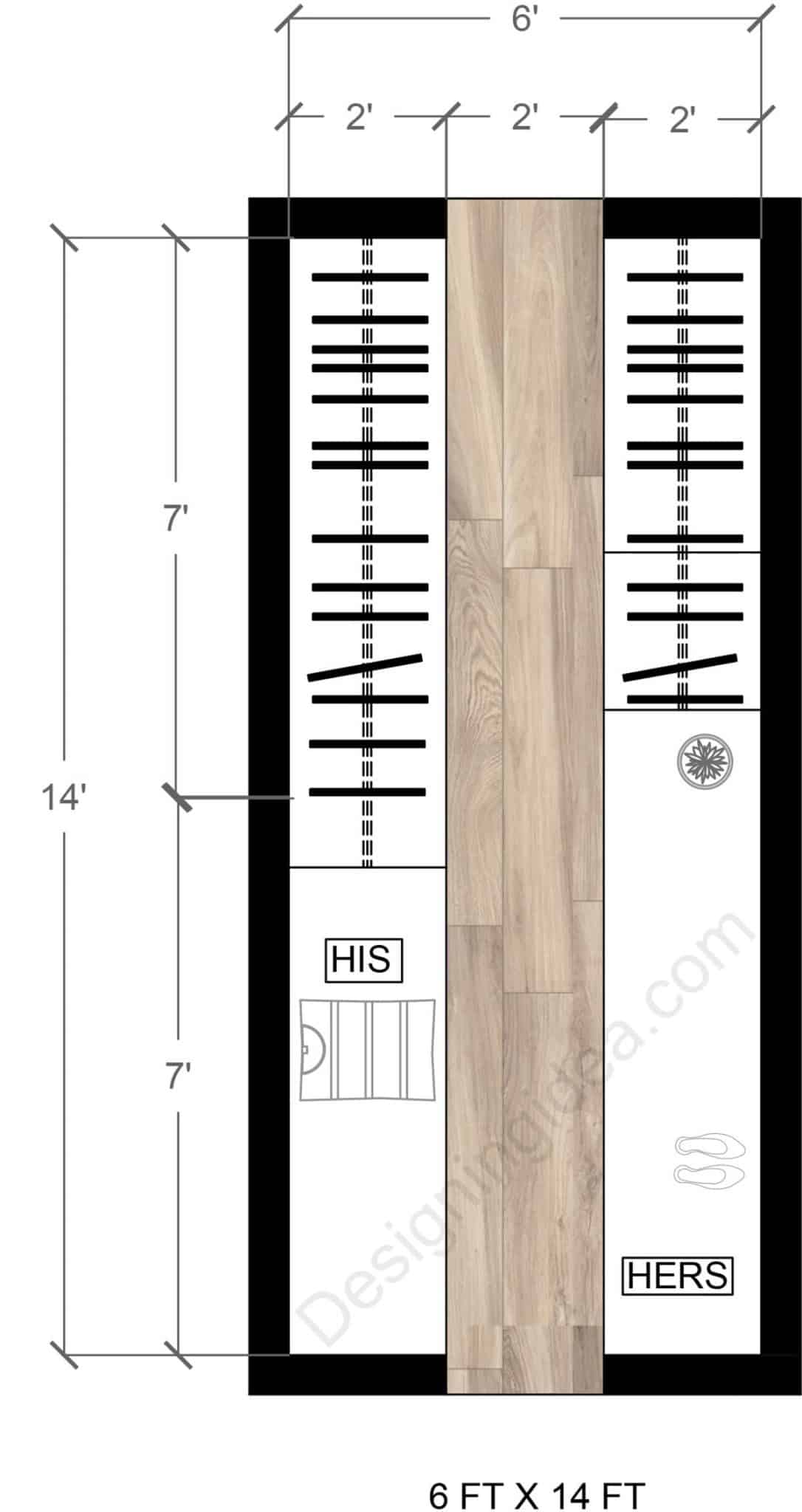 6x14 galley-style walk-through closet