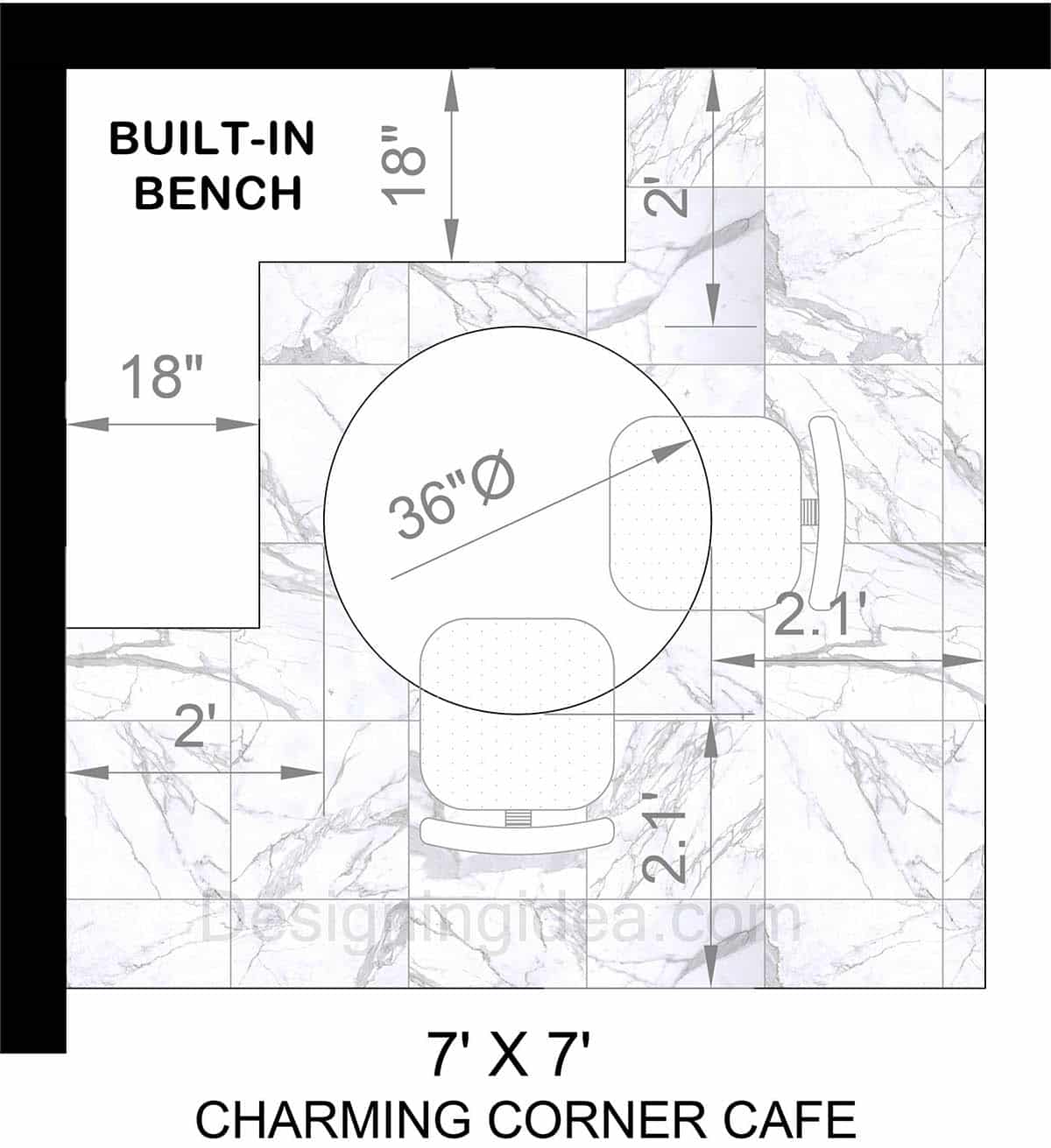 7x7 charming corner cafe dining area layout