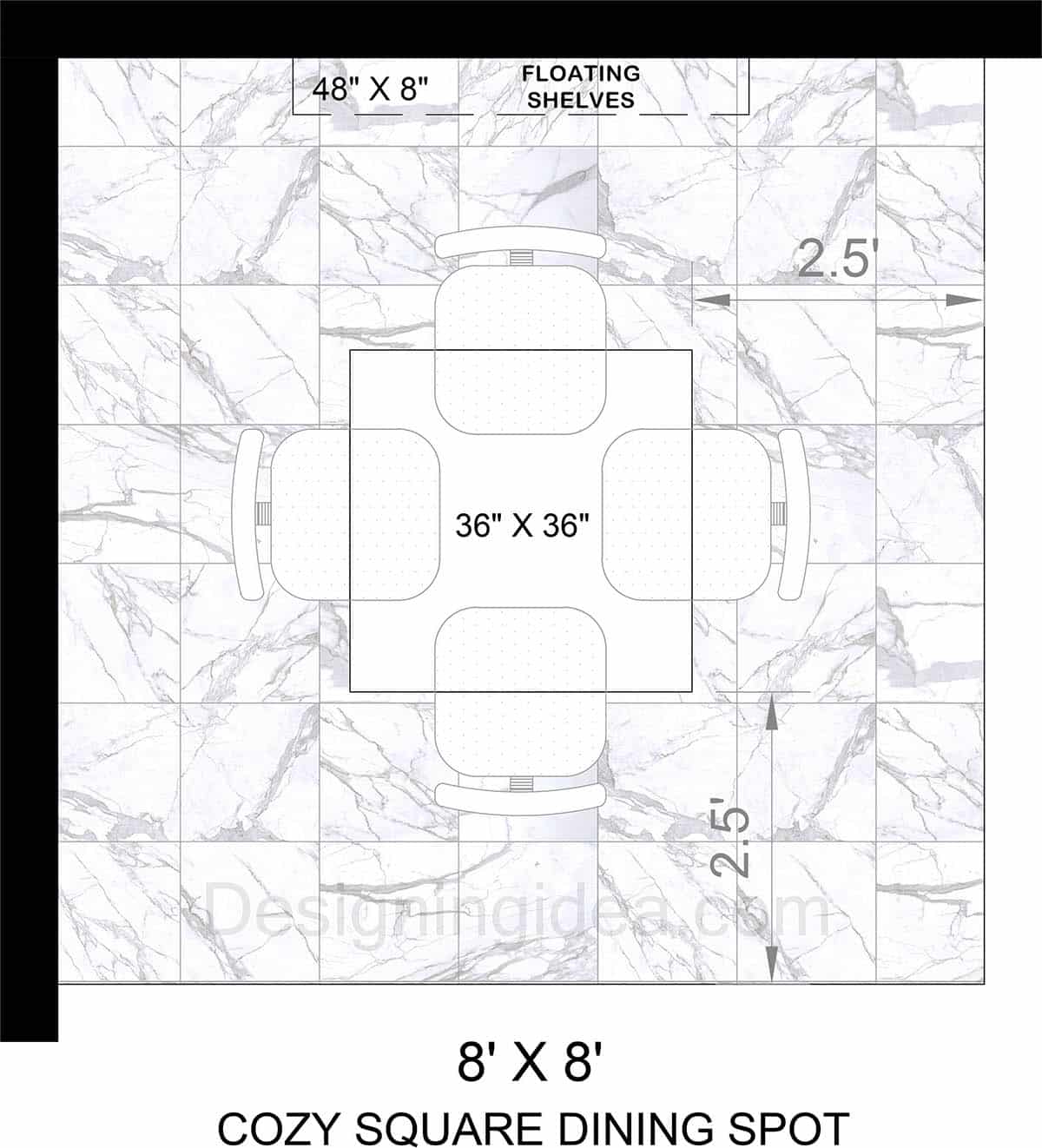 8x8 cozy square dining design