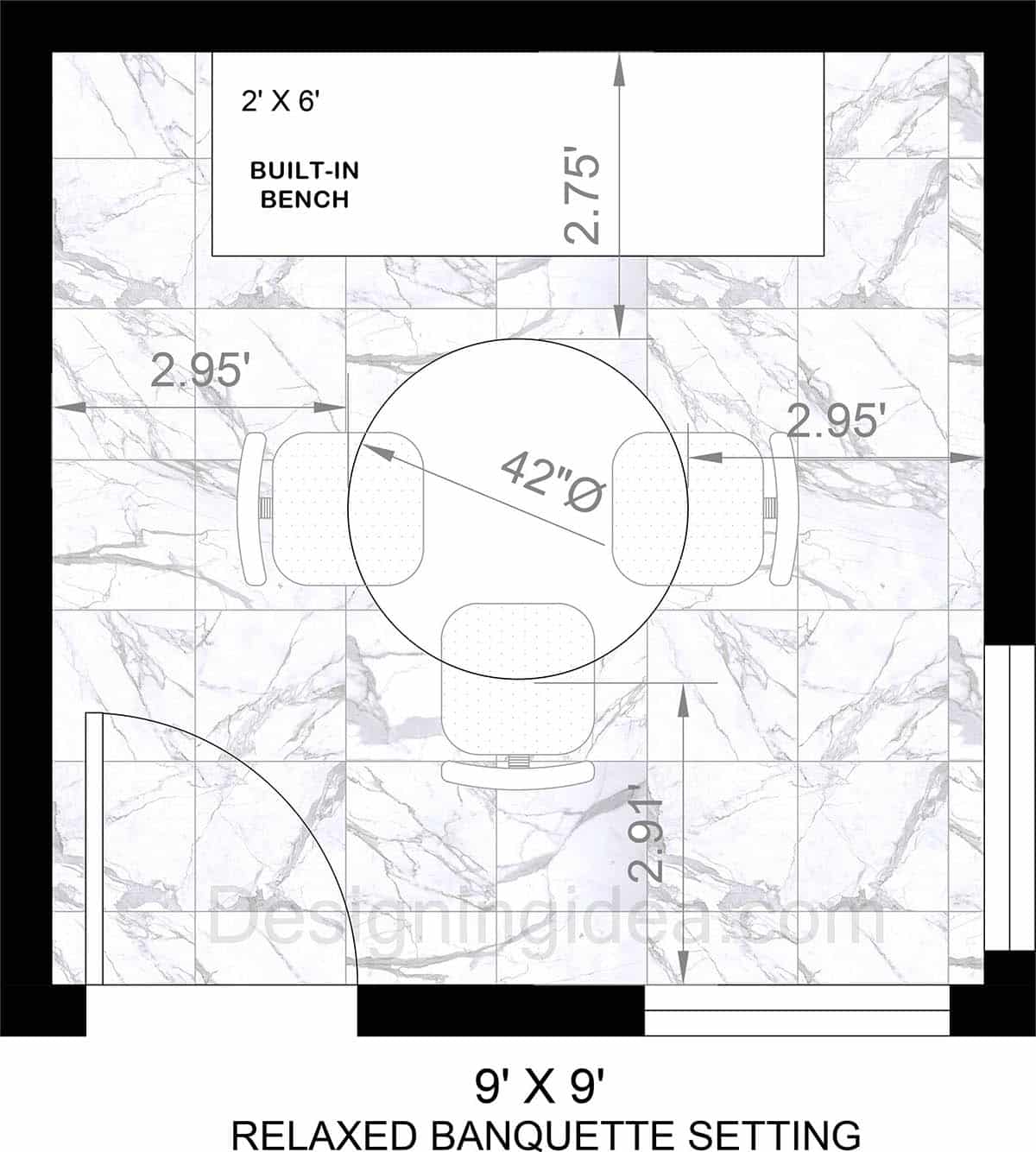 9x9 relaxed banquette dining setting floor plan