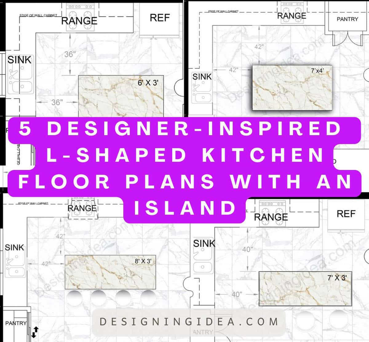 L-shaped kitchen layouts with an island