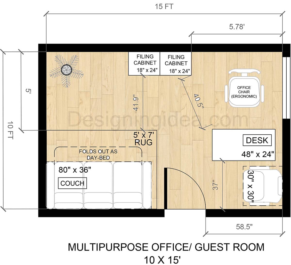 10x15 multipurpose office and guest room layout