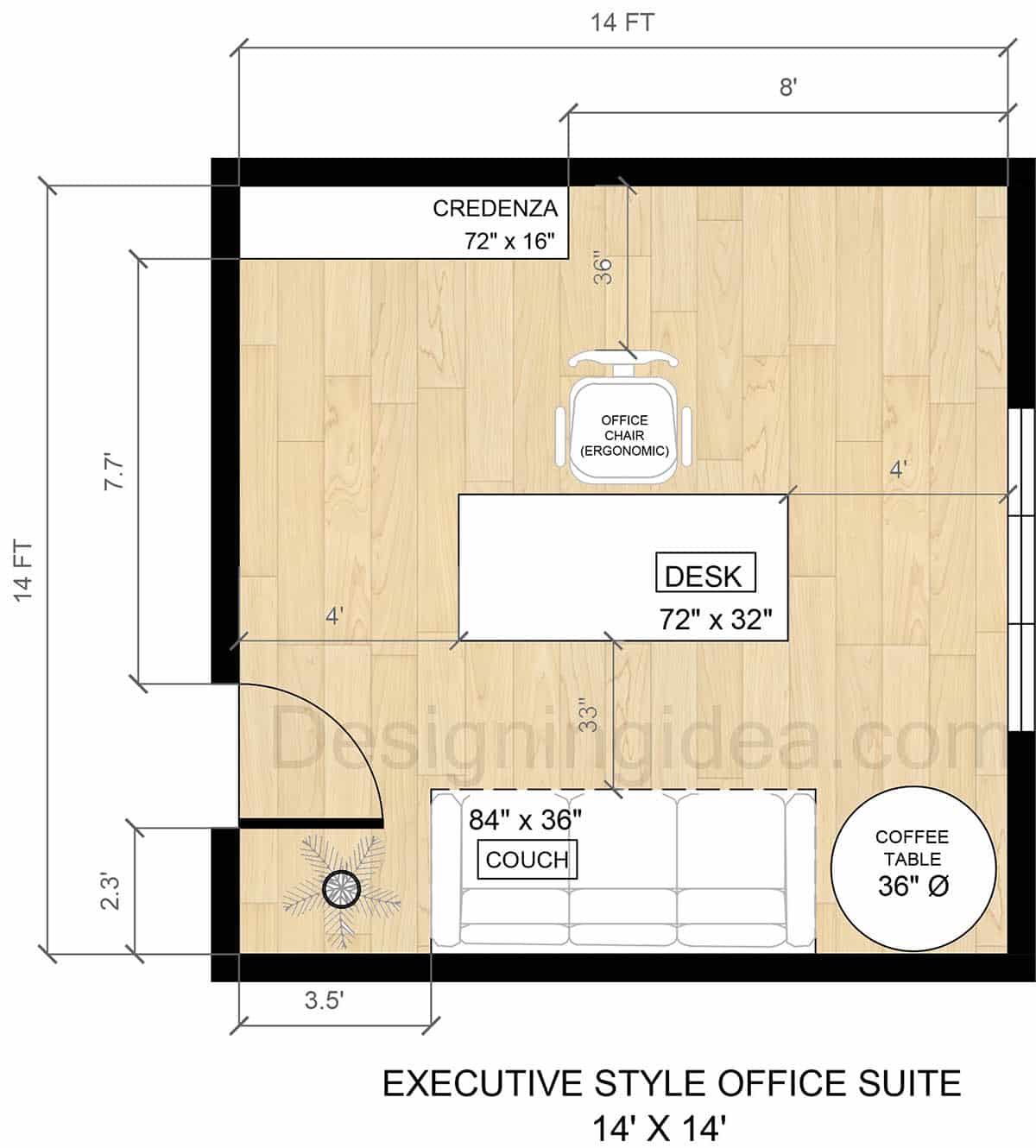 14x14 executive style office suite floor plan
