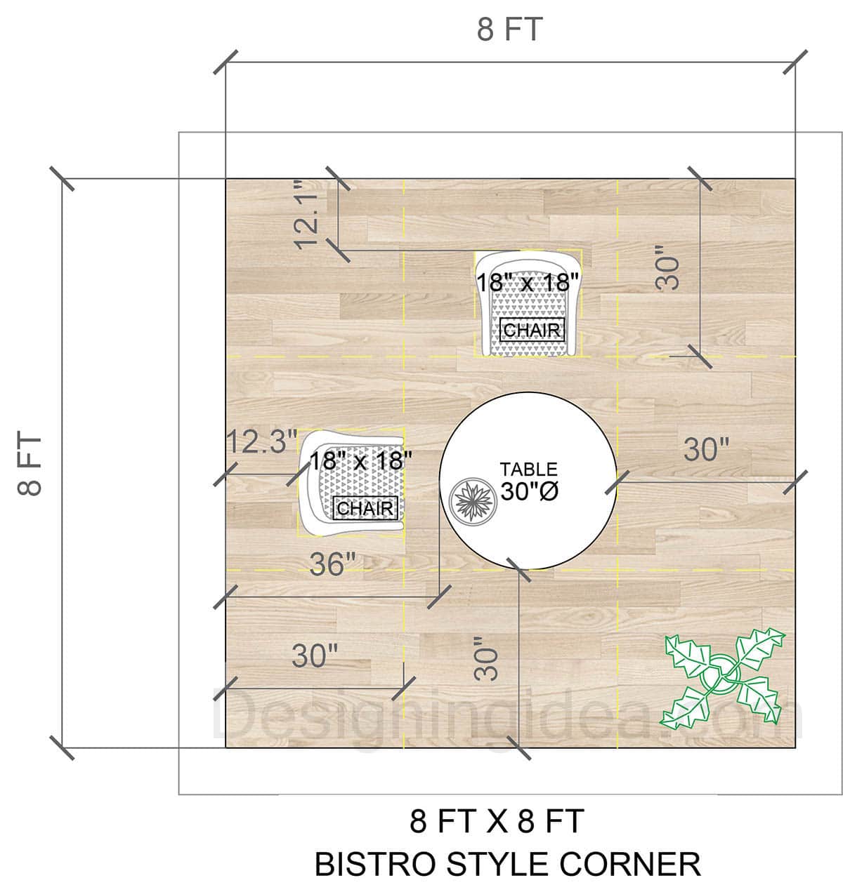 8x8 bistro style corner deck layout
