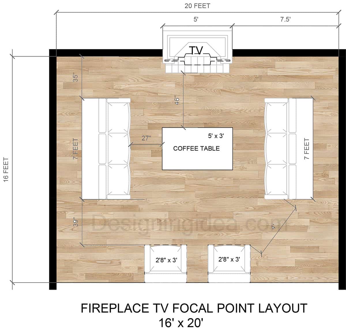 Focal point fireplace tv layout