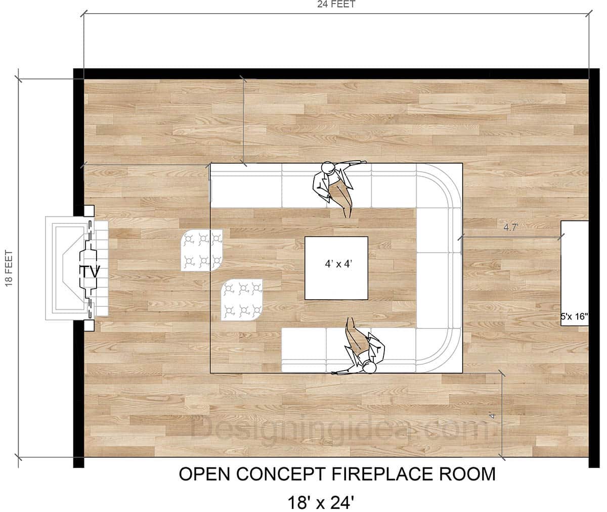 Open concept living area with fireplace and mounted tv