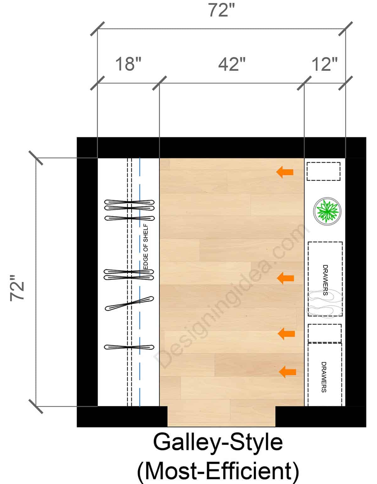 6x6 galley style closet floor plan