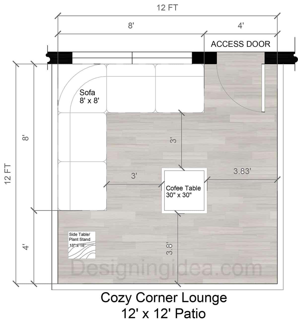 12x12 cozy corner lounge patio layout