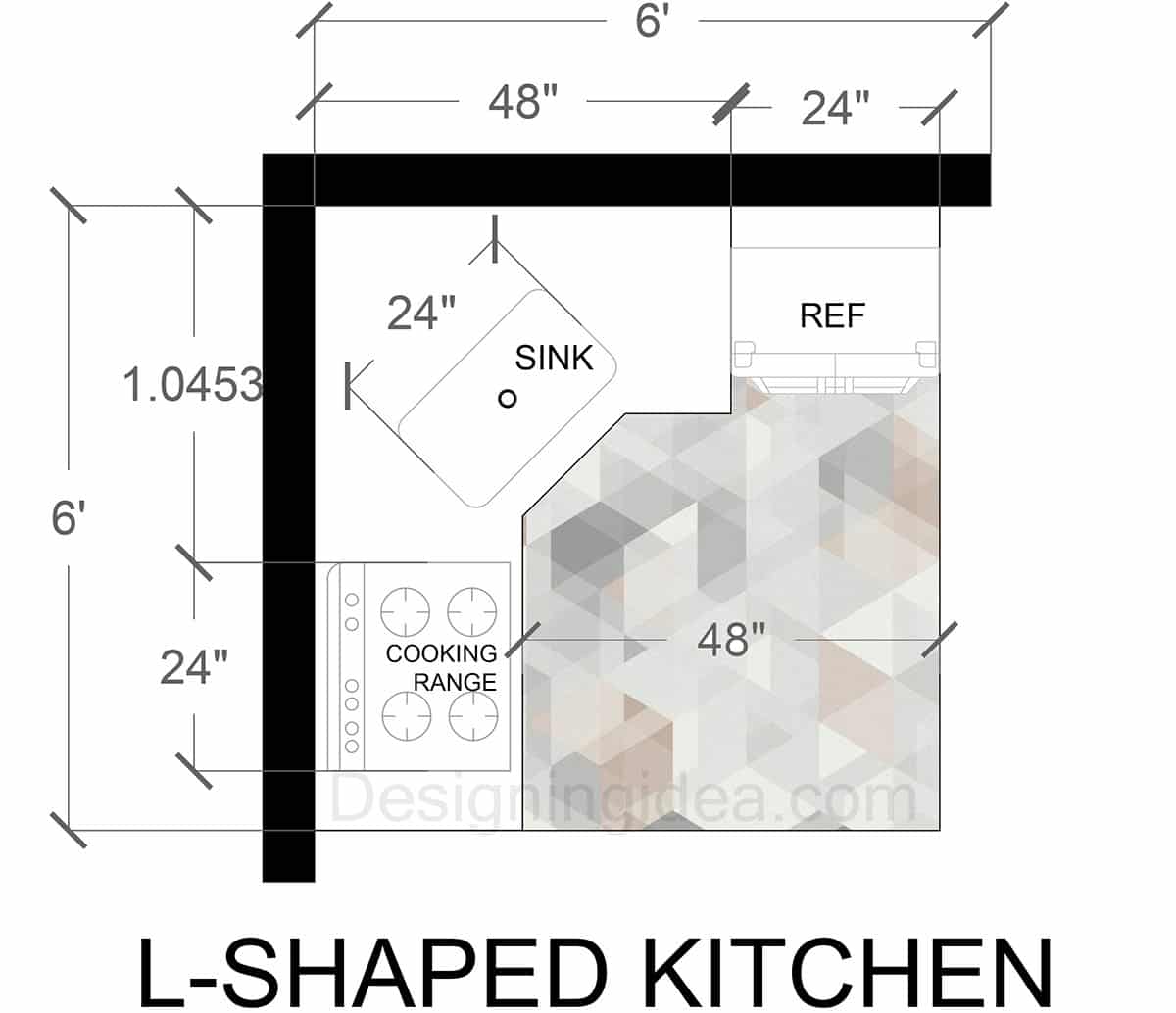 6x6 L-Shaped Kitchen Floor Plan