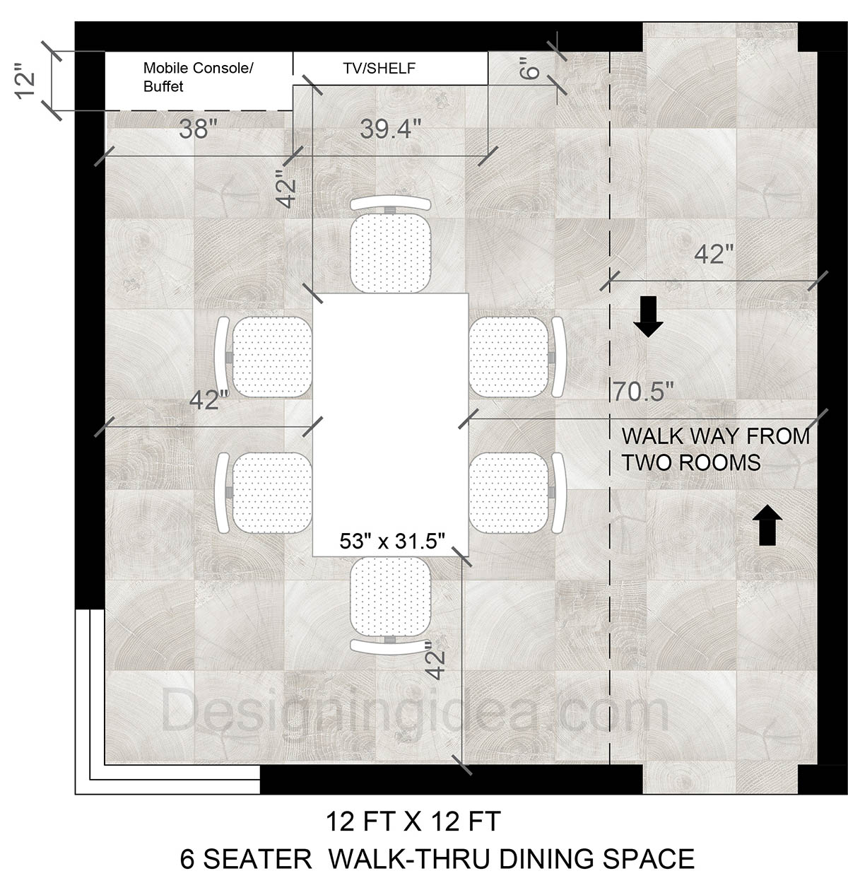 6-Seat Table With Walk-thru Dining Space