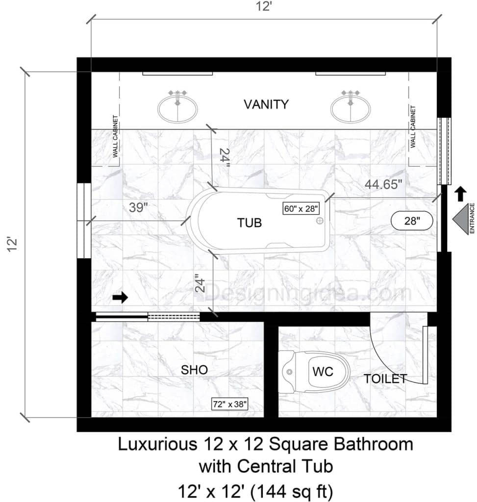 Square Master Bathroom Layouts with Dual Sink Vanities