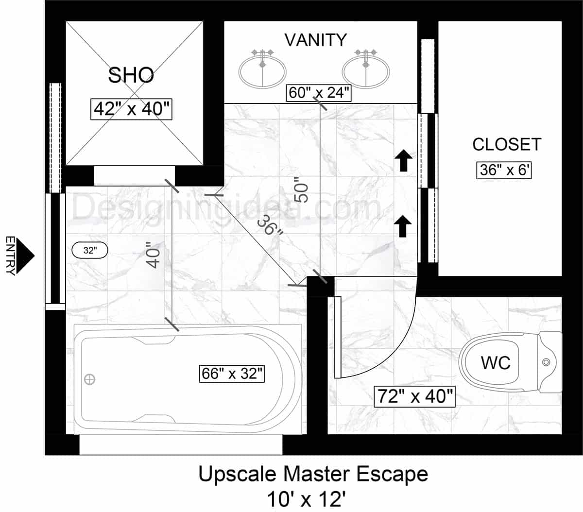 10x12 Upscale Master Bathroom Escape Layout