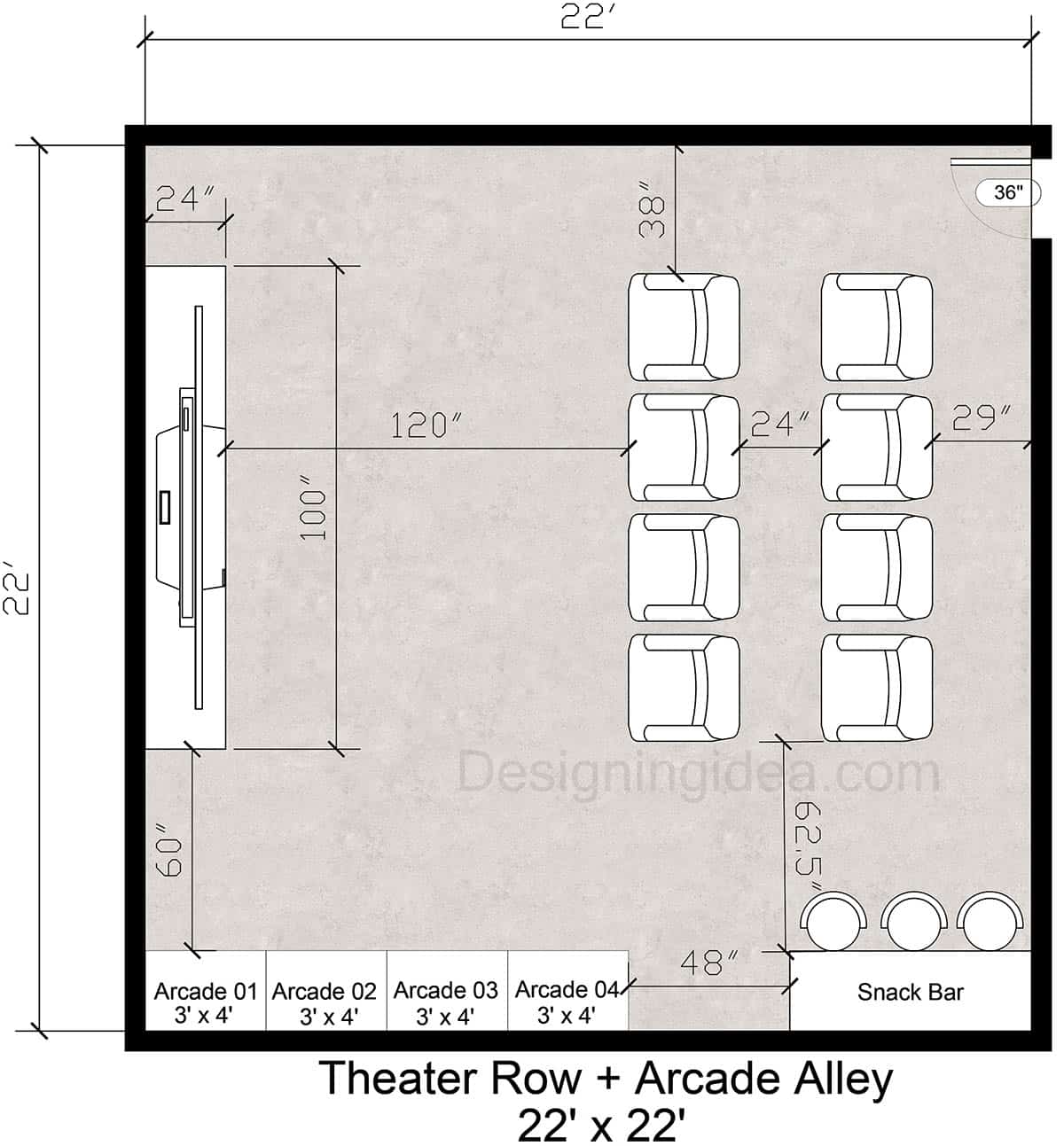 Theater Room Seating Row Layout With Arcade Alley