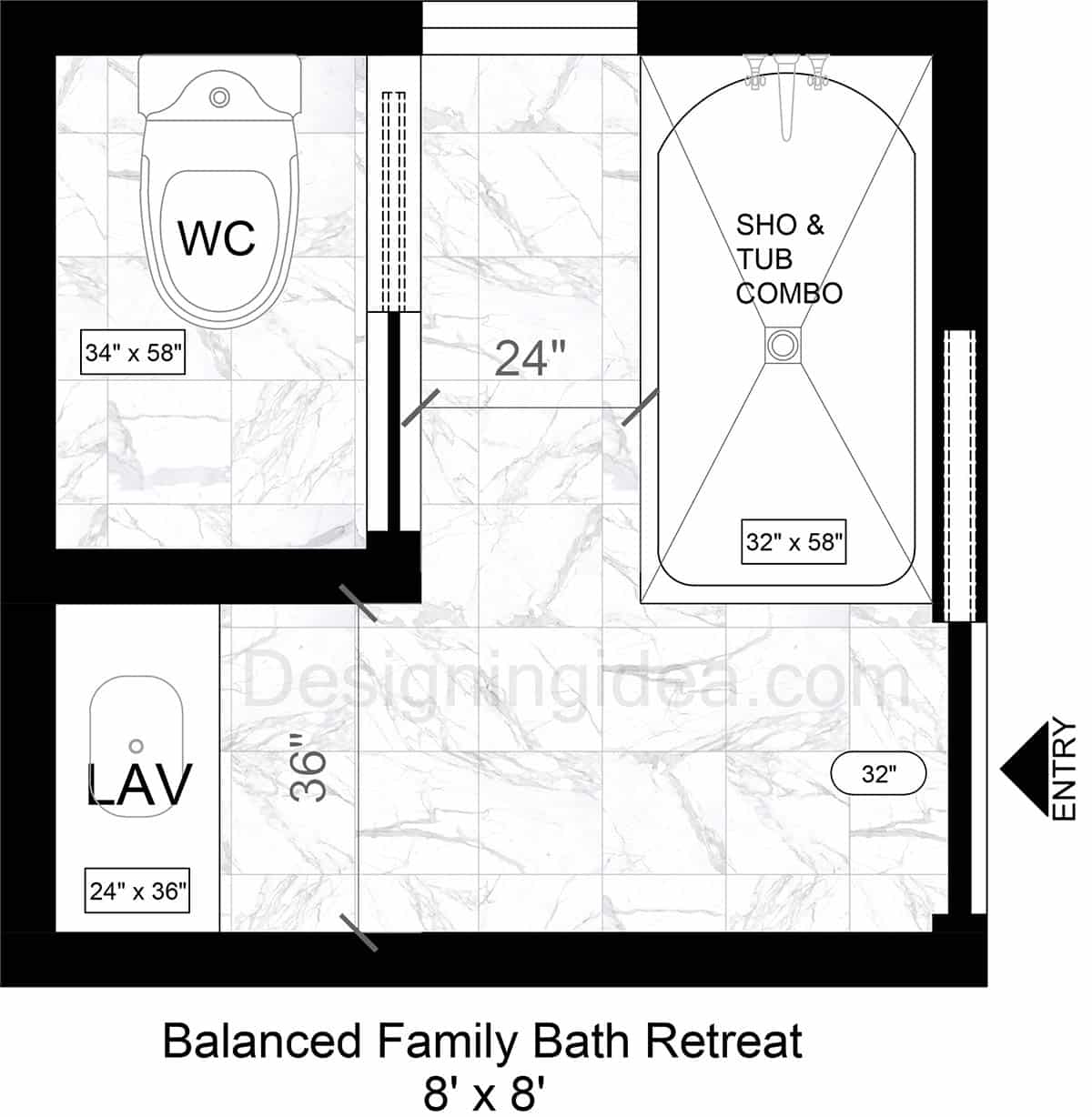 8x8 Balanced Family Bathroom Retreat Floor Plan