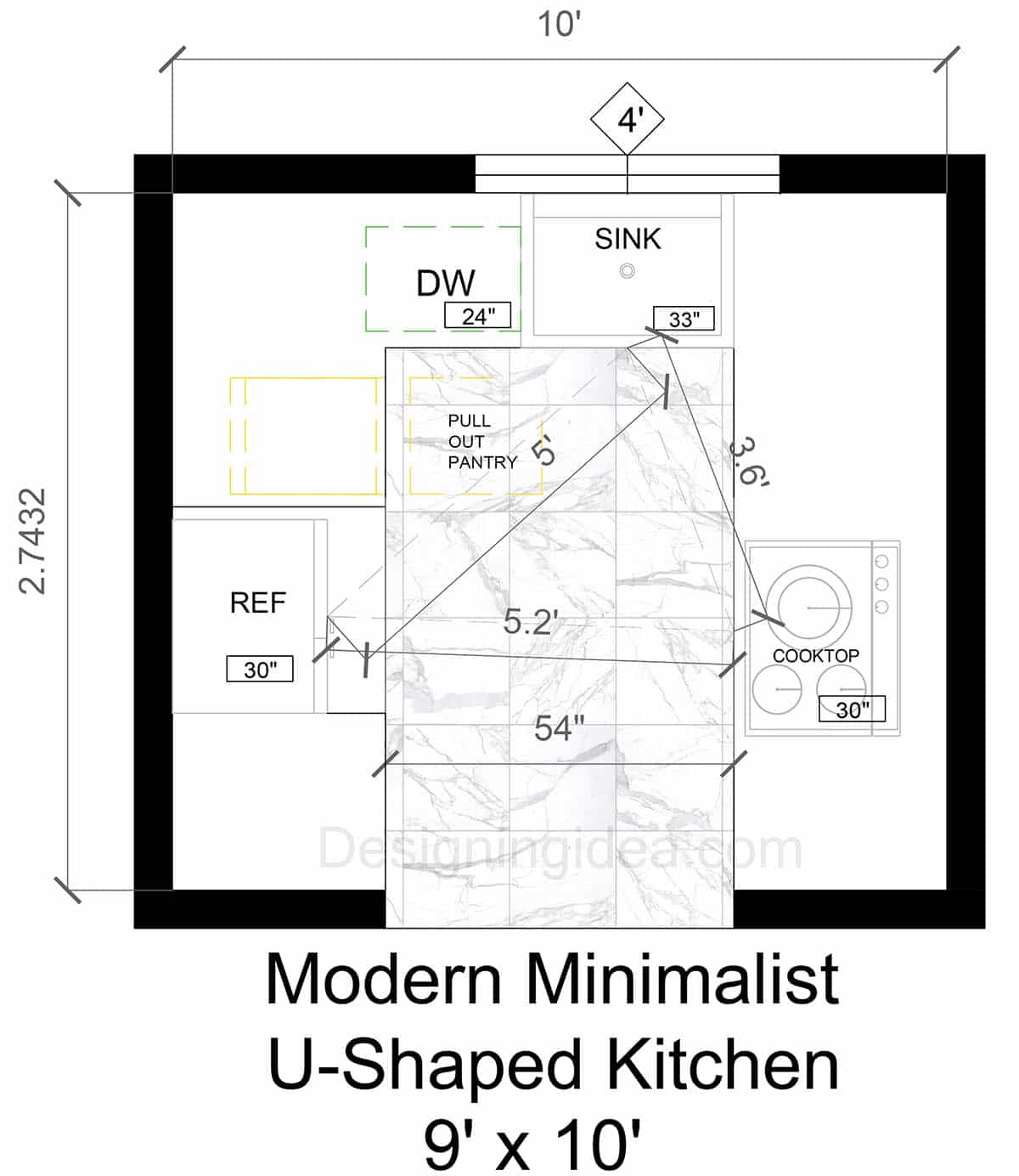 9x10 Modern Minimalist U-Shaped Style Kitchen Design