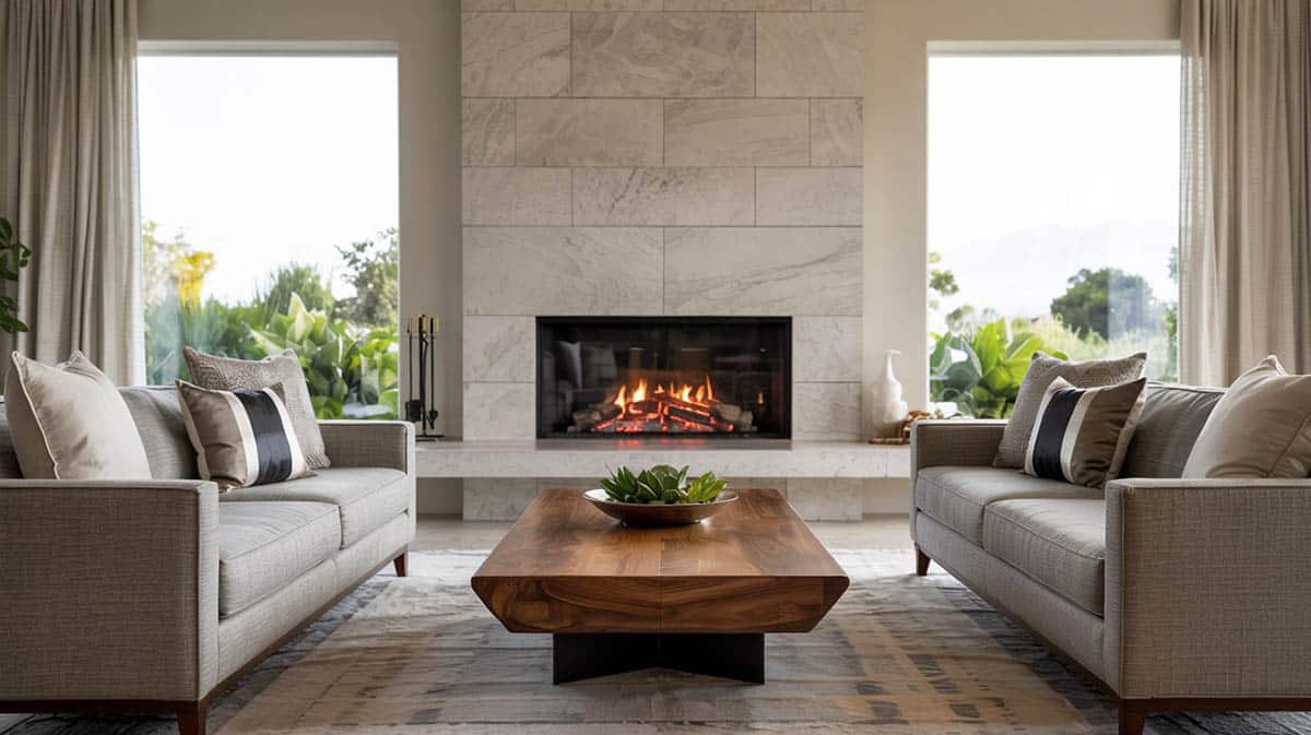 Contemporary living room with two floating sofas