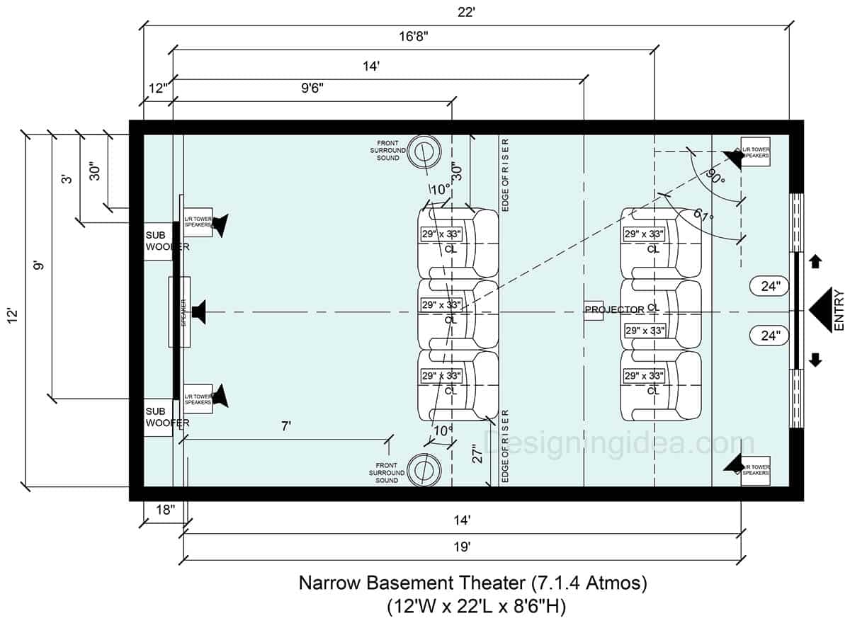 12x22 Narrow Basement Theater Floor Plan
